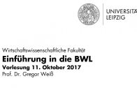 Einführung in die Betriebswirtschaftslehre WiSe 2017/18 Vorlesung 11.10.2017